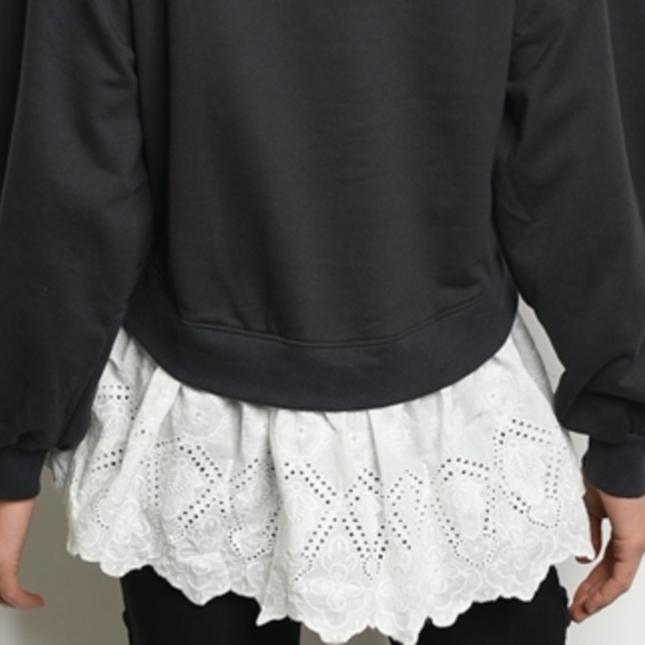 NINETY NINE Long Sleeve Black With White Eyelet Trim Tunic Top Only Sz Small NWT - Picture 4 of 5